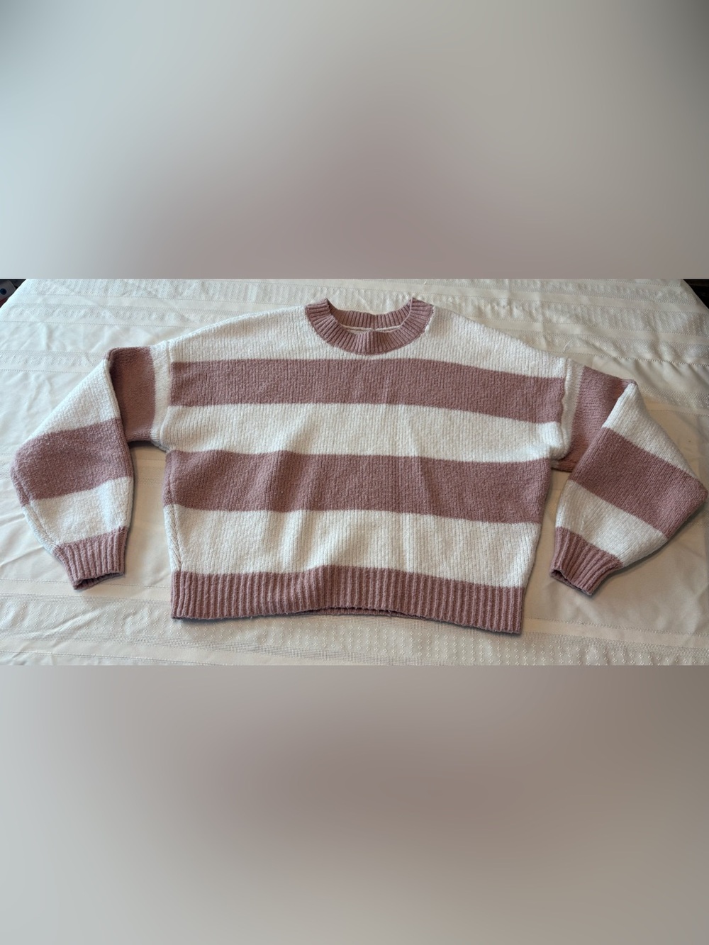 Hollister Striped Crewneck Sweater in Dusty Rose and Cream
